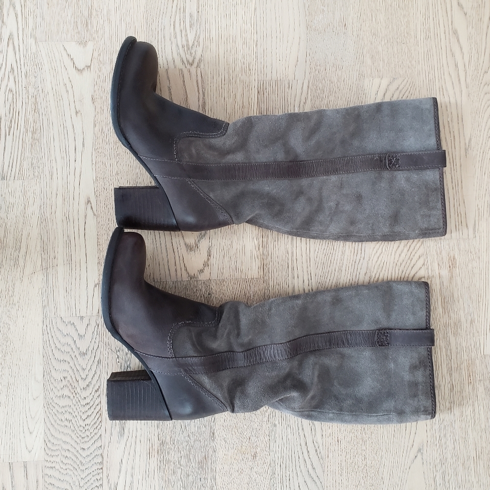 Chunky heel leather and suede slouchy boots - sz 5.5